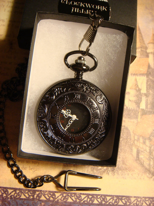 Working Pocket Watch with Fob Chain in Gun Metal