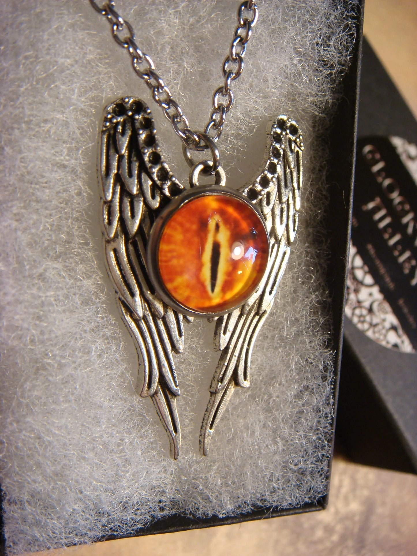 Fire Eye Image on Angel Wings Necklace
