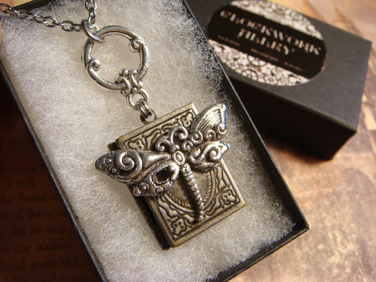 Dragonfly Book Locket Necklace