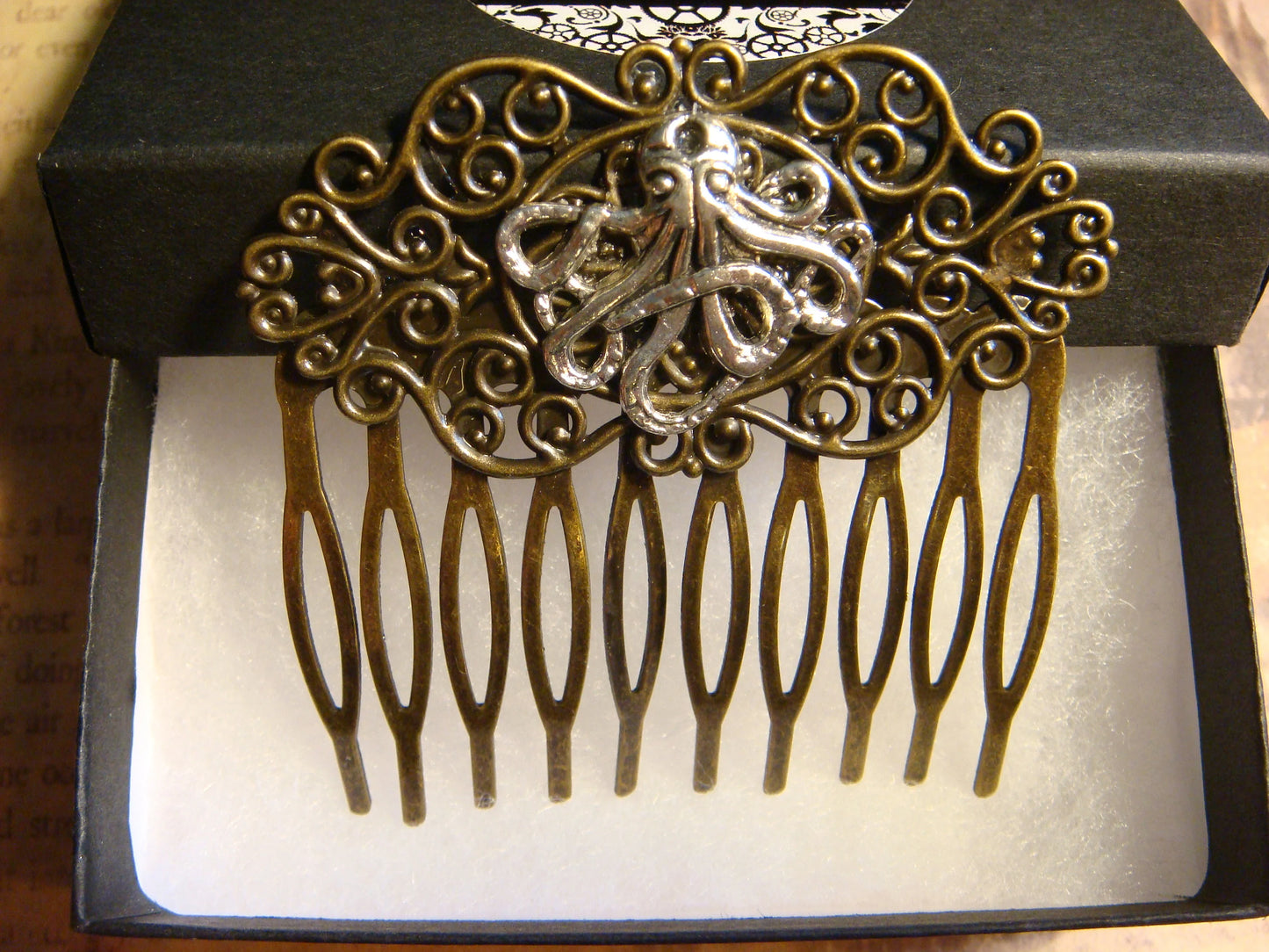 Octopus Hair Comb in Antique Bronze and Silver