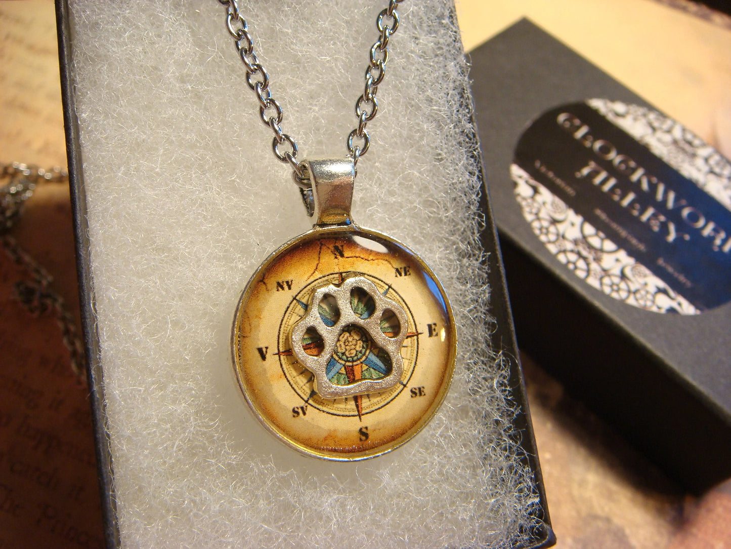 Paw over Compass Rose Small Pendant Necklace