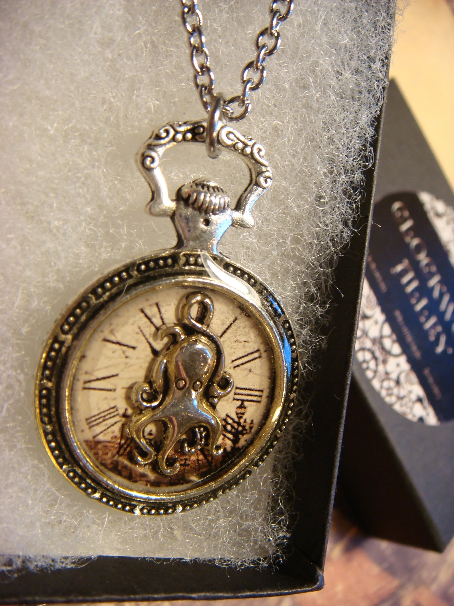 Octopus over Victorian Clock Pocket Watch Pendant Necklace