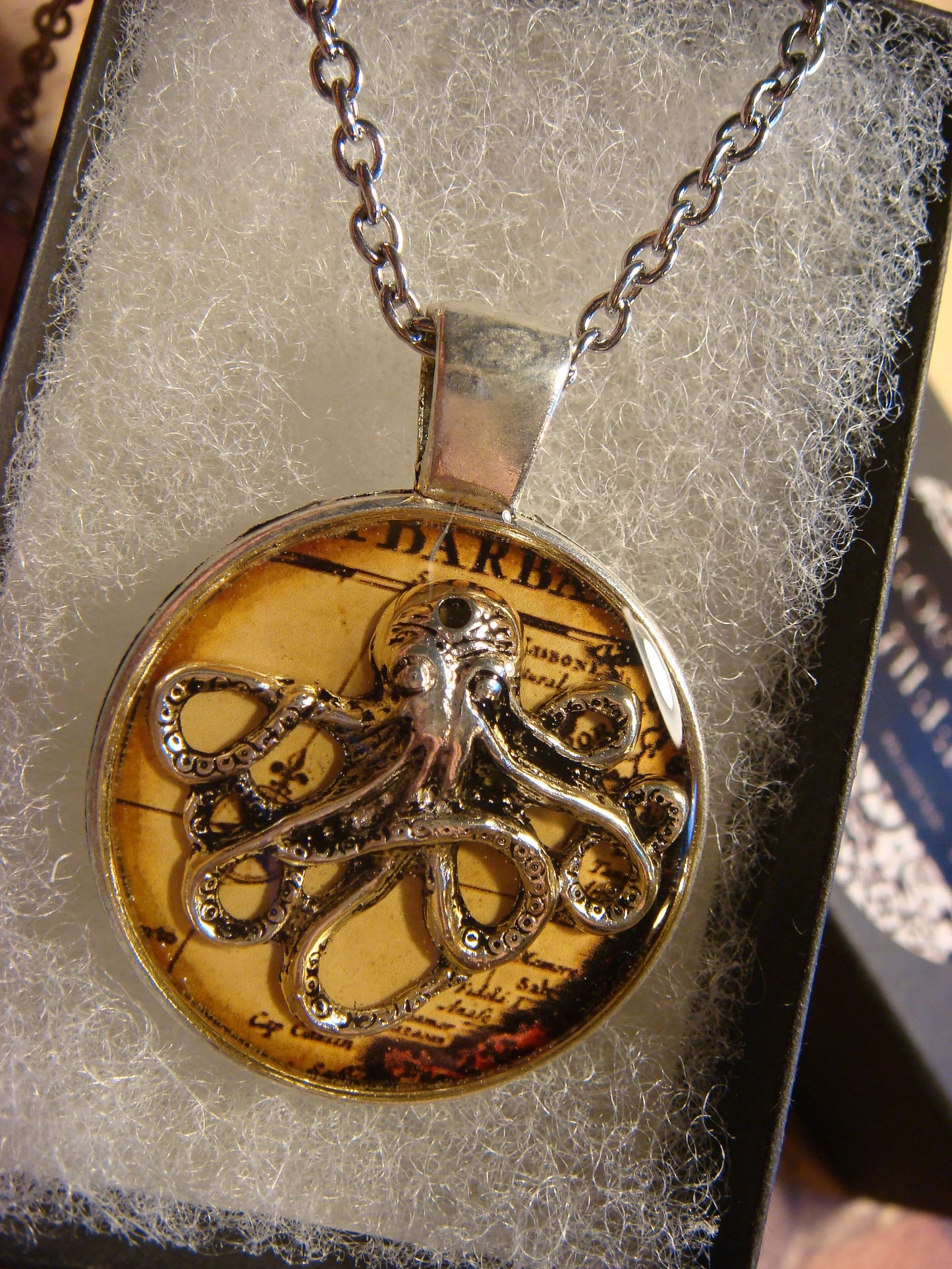 Octopus over Map Pendant Necklace
