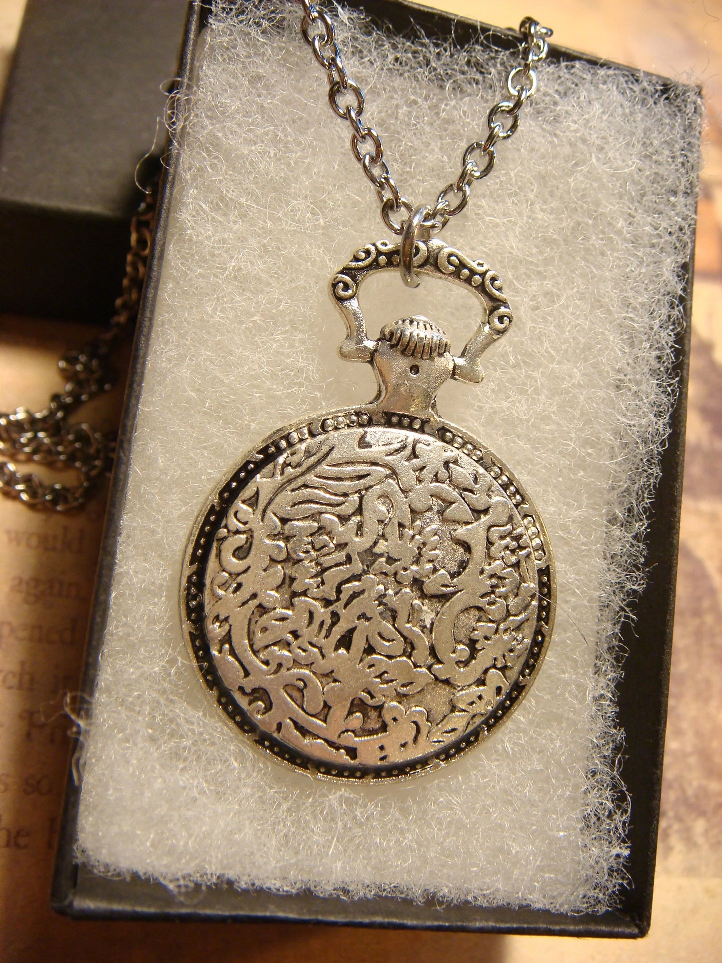 Elephant over Compass Pocket Watch Pendant Necklace