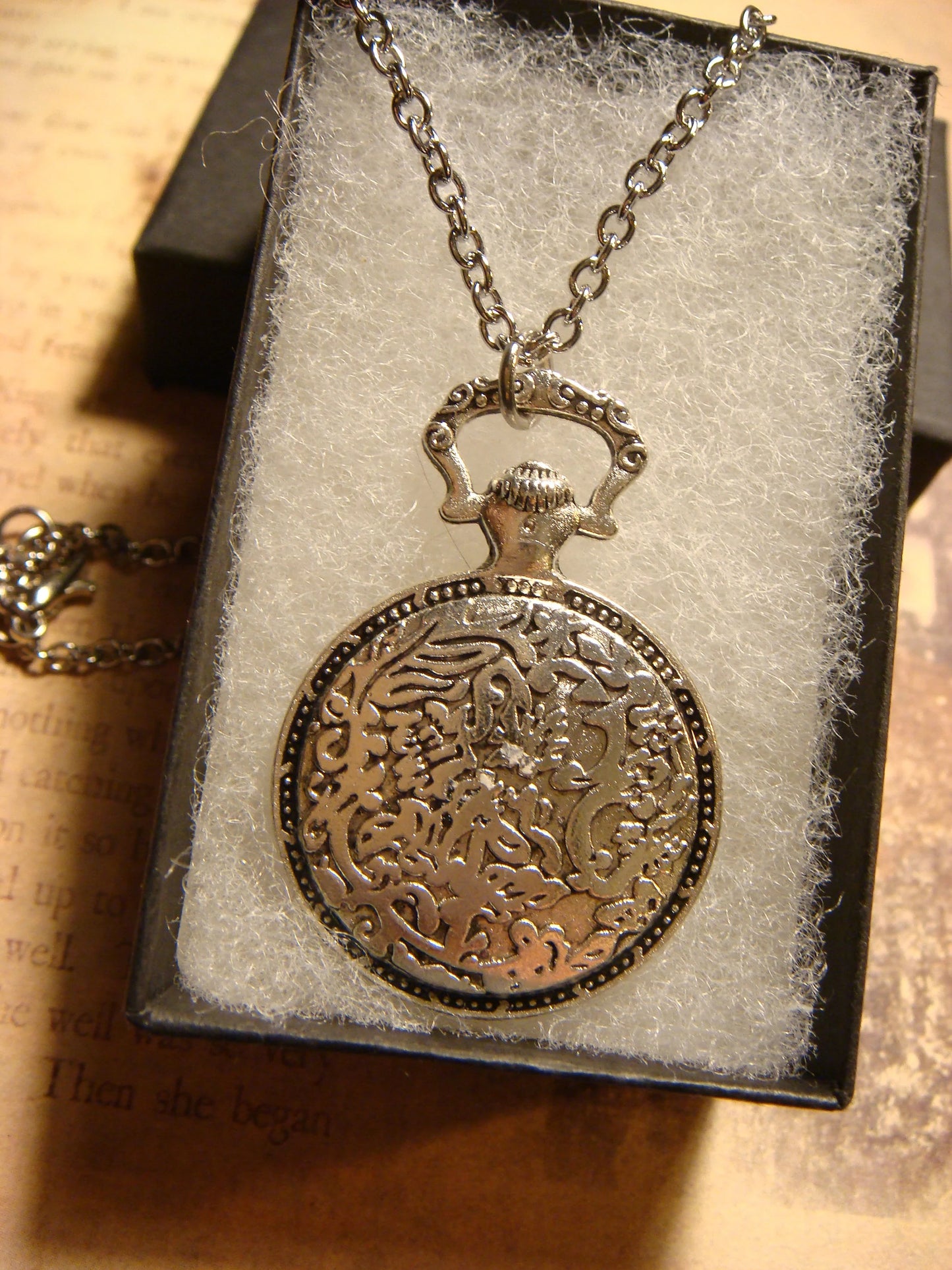 Butterfly over Colorful Clock Pocket Watch Pendant Necklace
