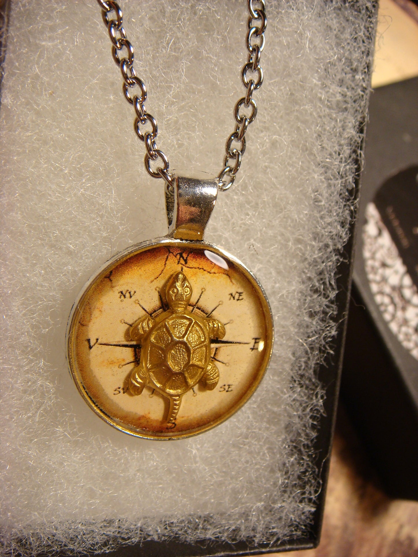Turtle over Compass Small Pendant Necklace
