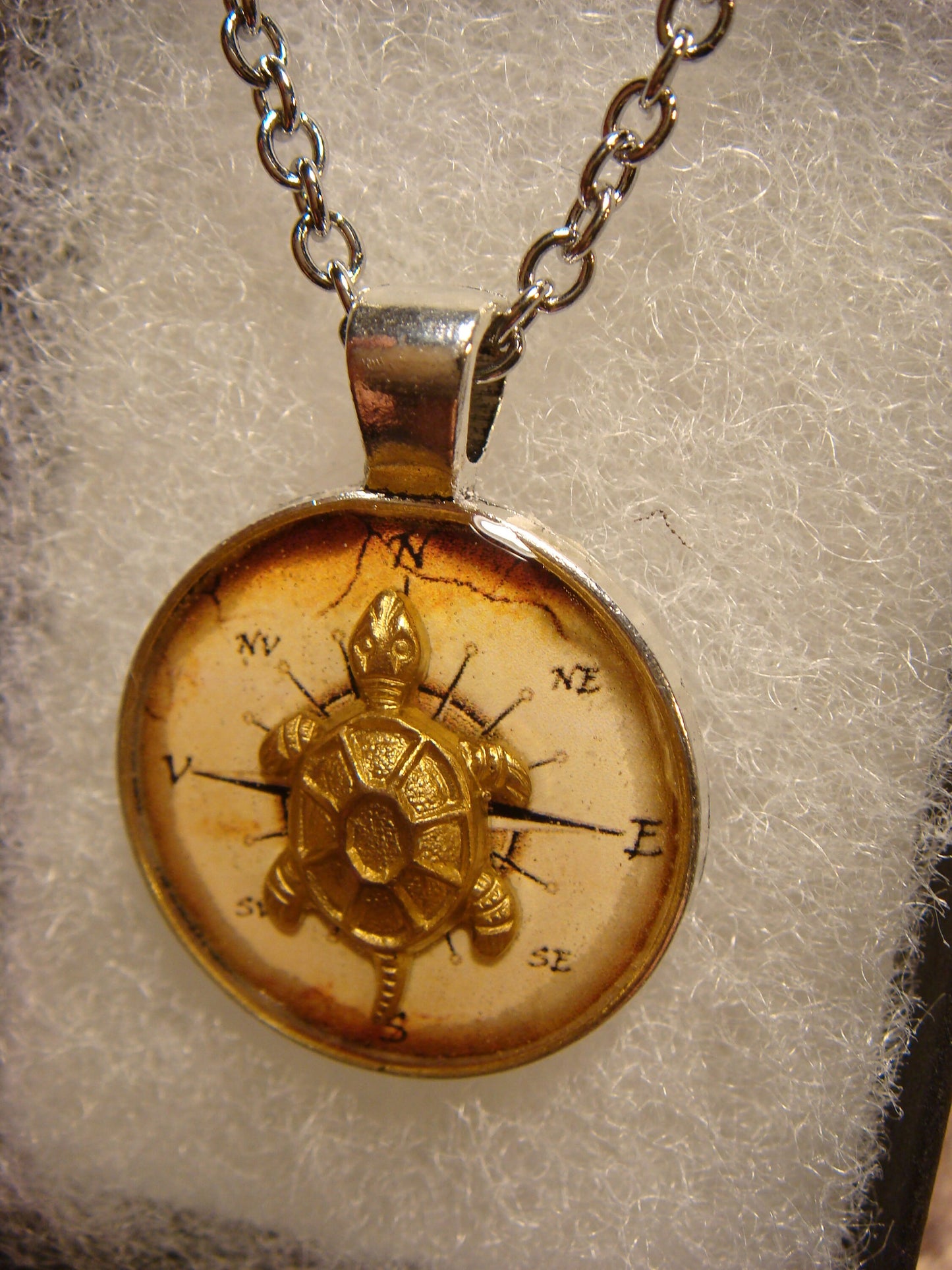 Turtle over Compass Small Pendant Necklace