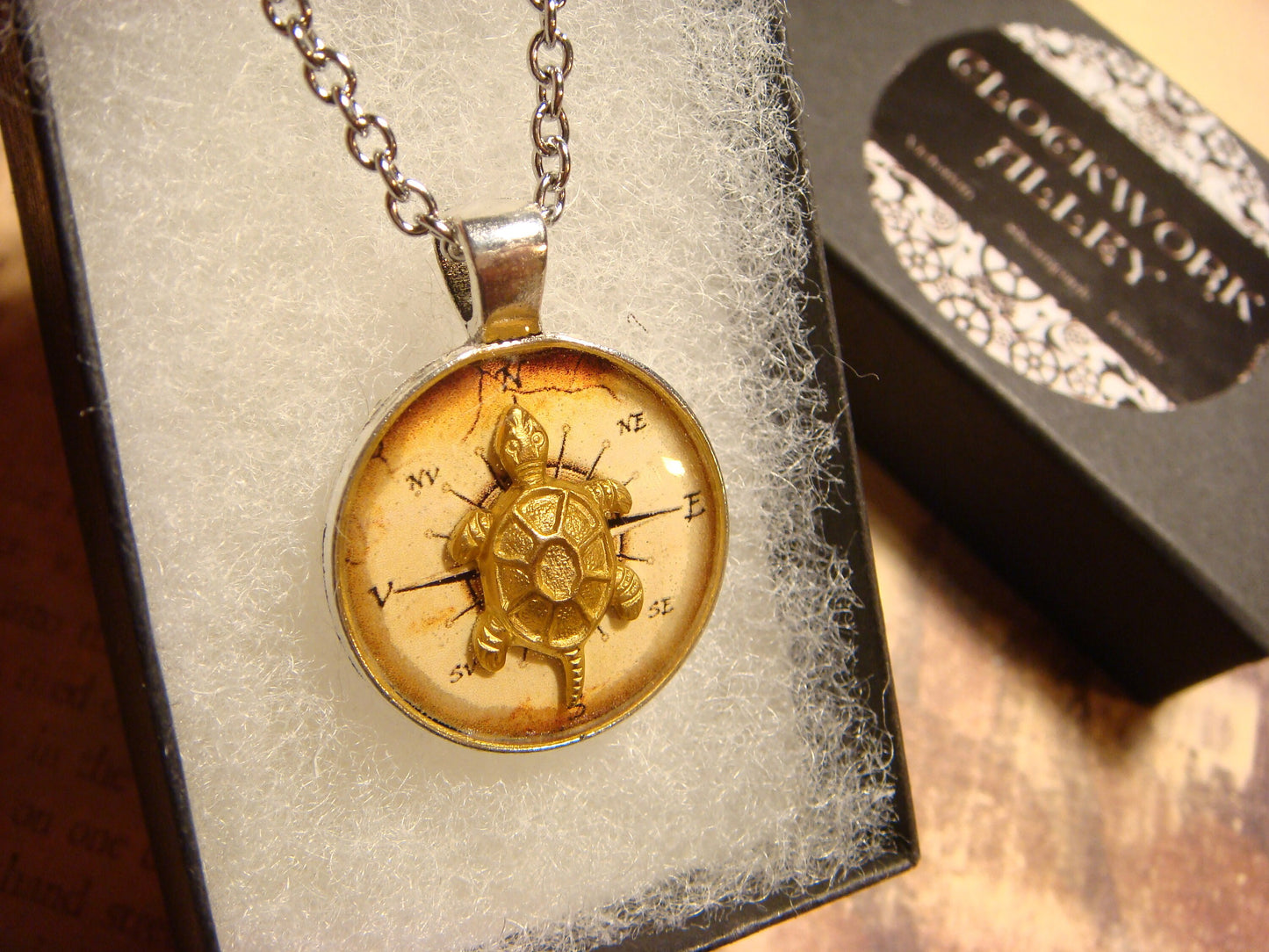 Turtle over Compass Small Pendant Necklace