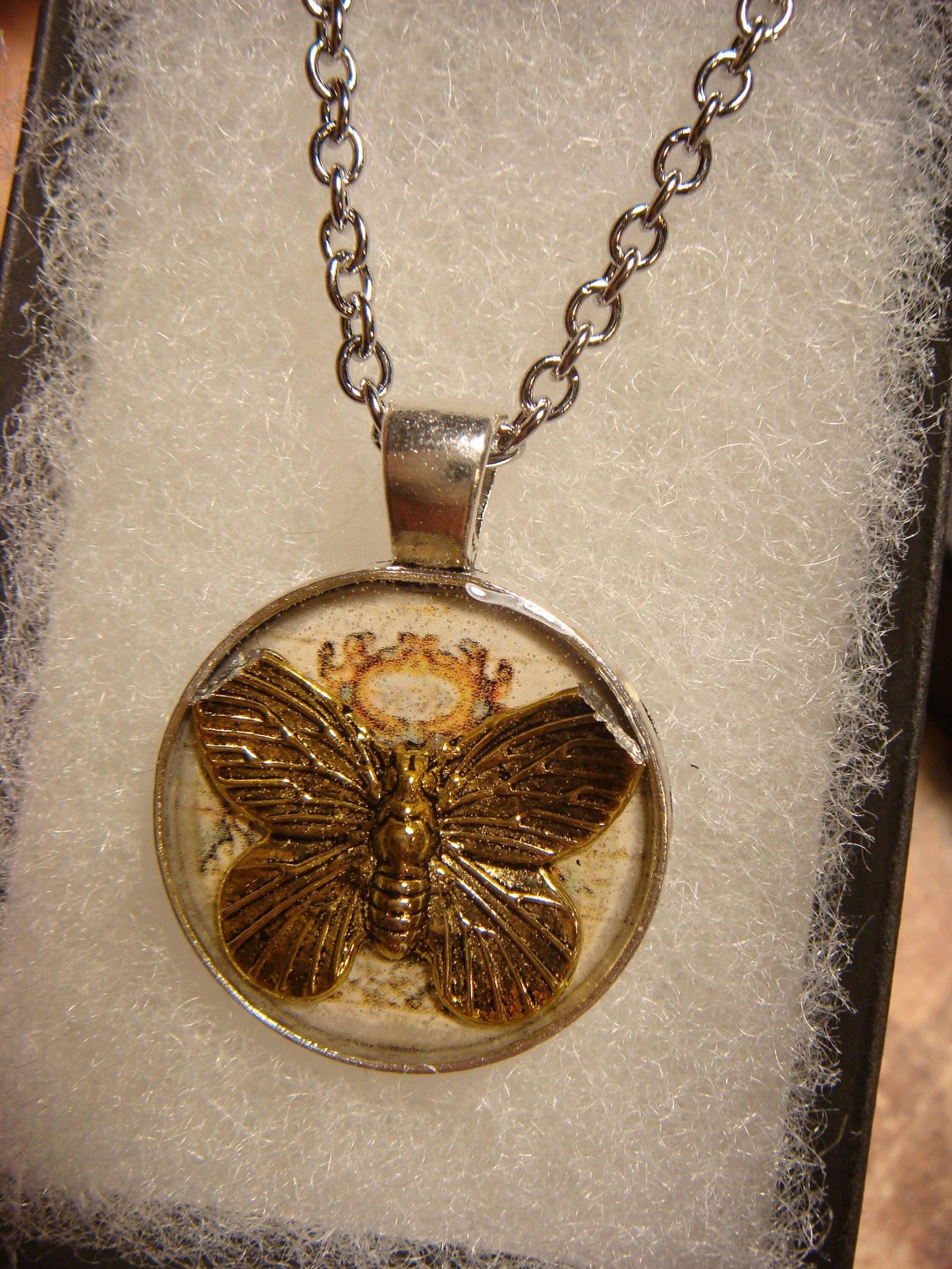 Butterfly over Map Small Pendant Necklace