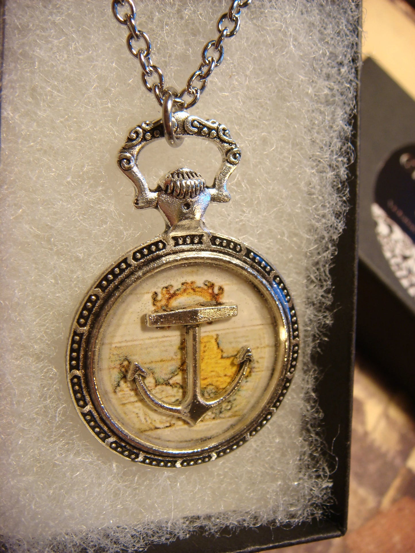 Anchor over Map Pocket Watch Pendant Necklace