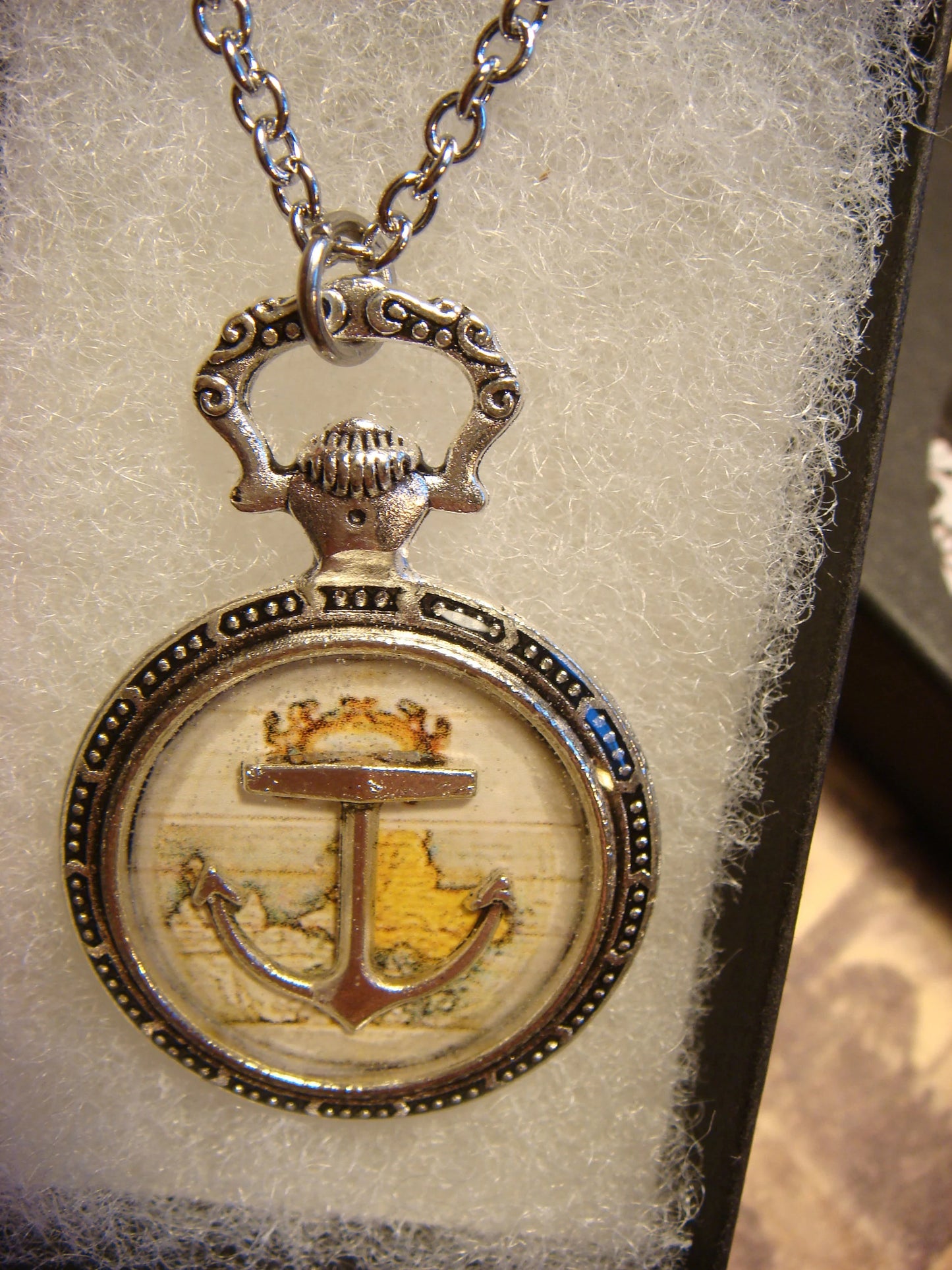 Anchor over Map Pocket Watch Pendant Necklace