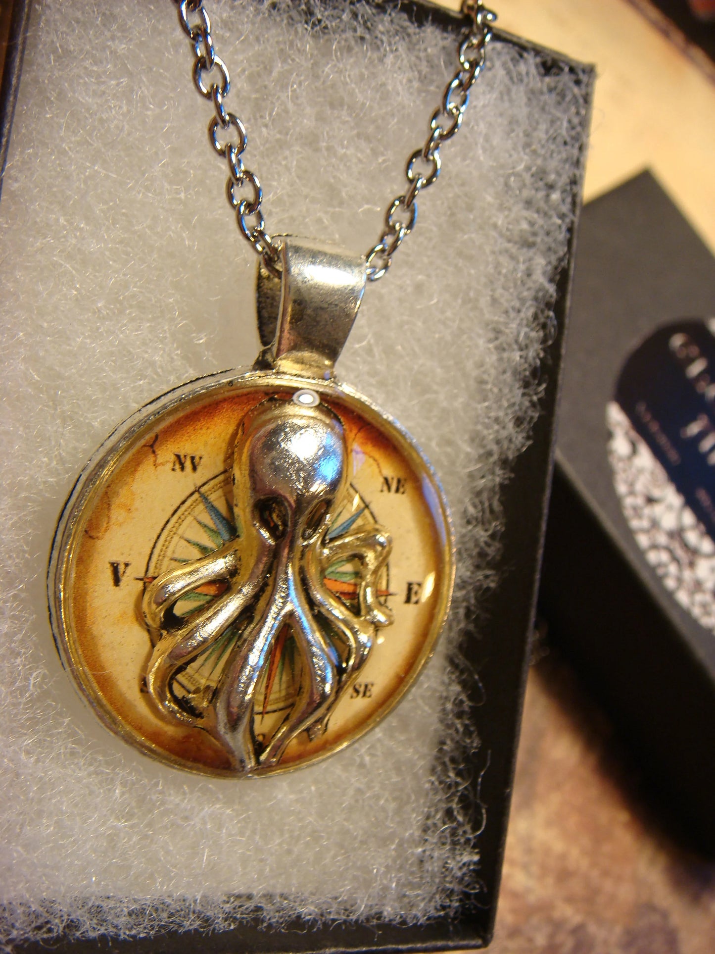 Octopus over Compass Pendant Necklace