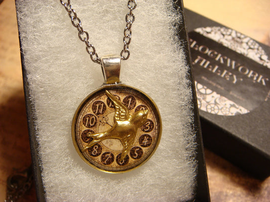 Sparrow over Clock Small Pendant Necklace