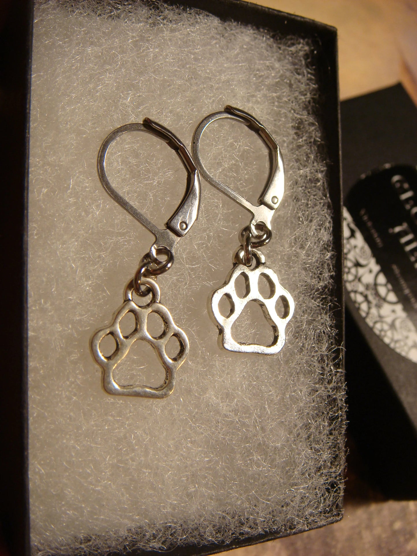 Paw Dangle Earrings in Antique Silver