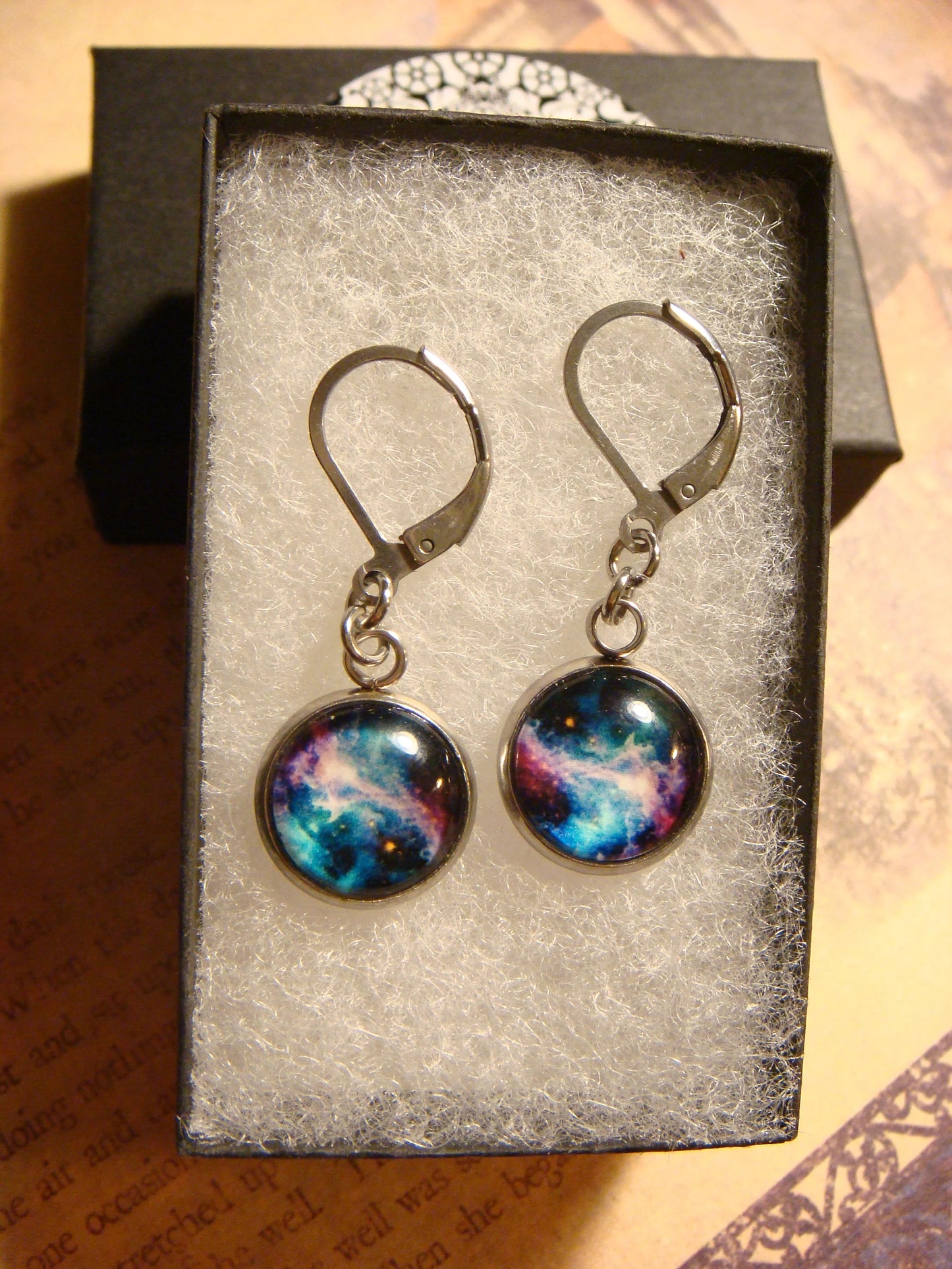 Nebula Galaxy Image Stainless Steel Dangle Earrings