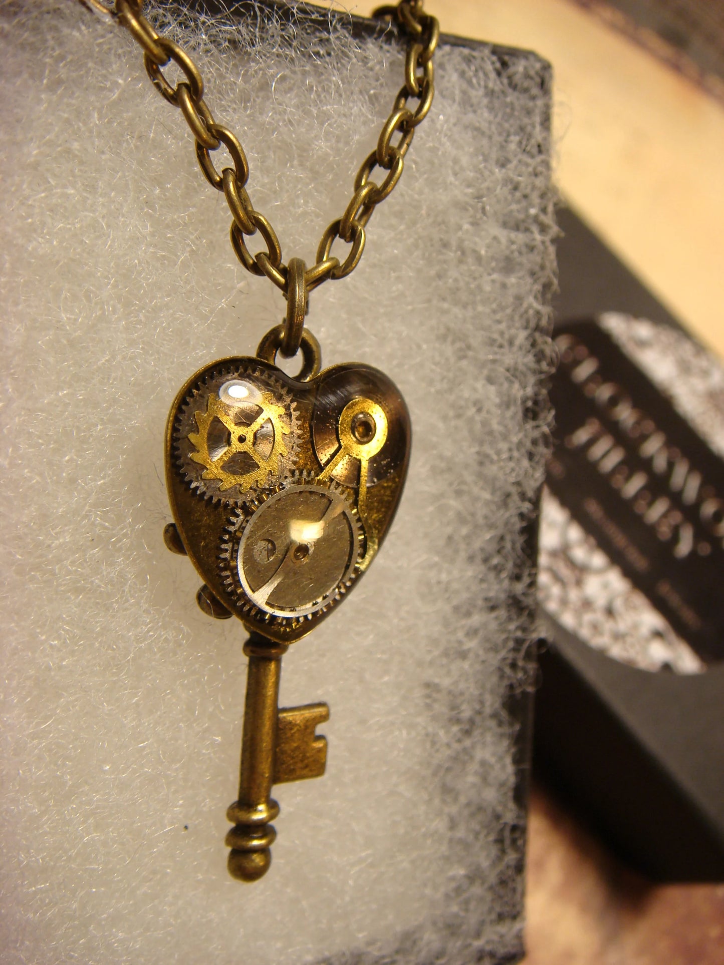 Clockwork Heart Key Necklace in Antique Bronze