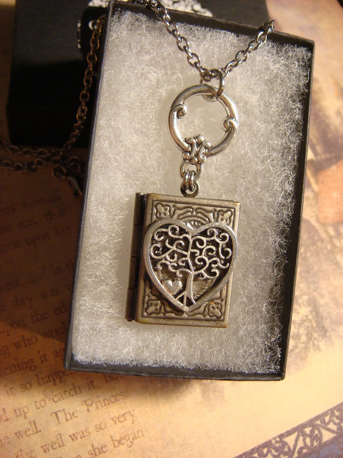 Tree Heart Book Locket Necklace