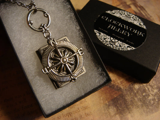 Compass Rose Book Locket Necklace
