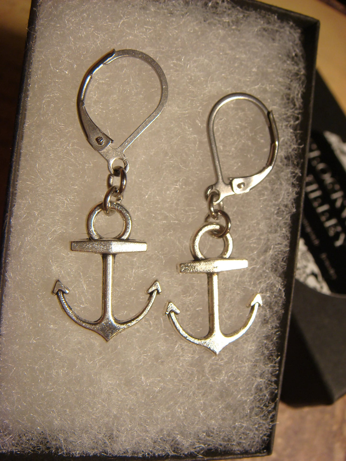 Anchor Dangle Earrings in Antique Silver