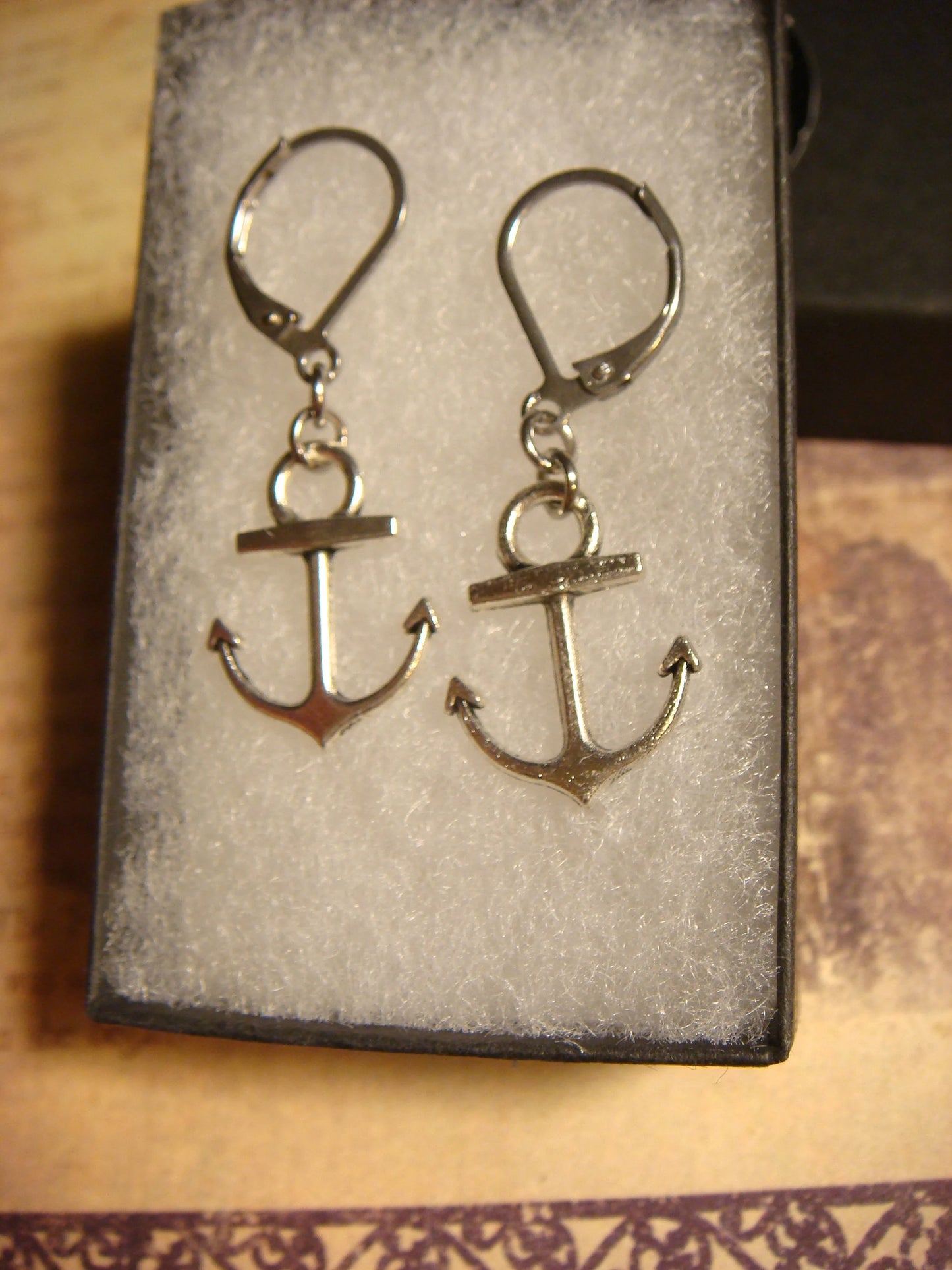 Anchor Dangle Earrings in Antique Silver