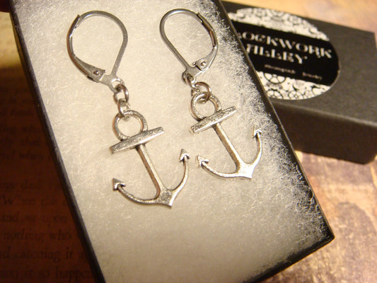 Anchor Dangle Earrings in Antique Silver
