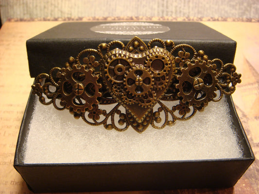 Steampunk Heart with Gears Barrette - Large