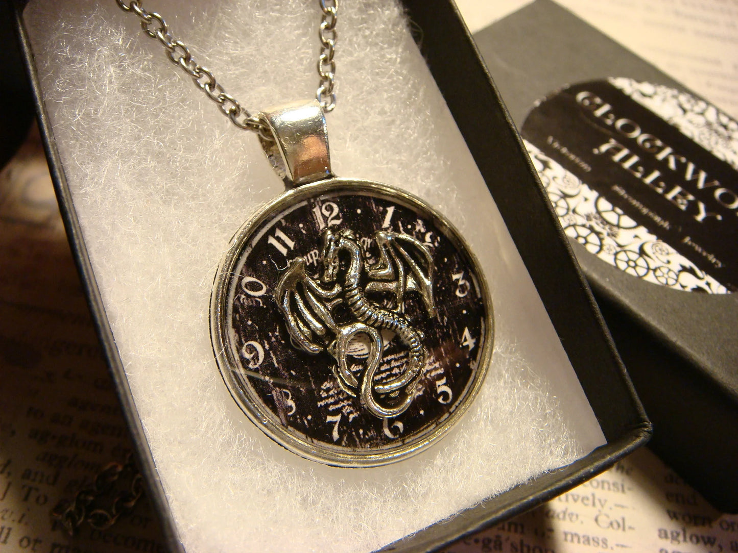 Dragon over Clock Pendant Necklace