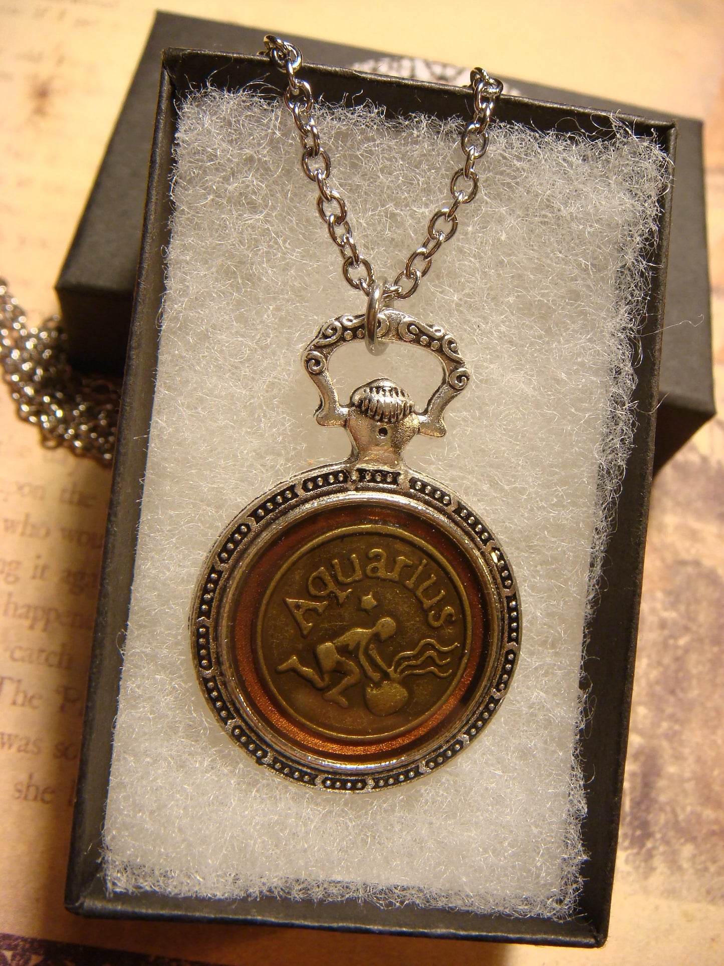 Zodiac Aquarius Pocket Watch Pendant Necklace
