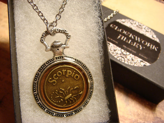 Zodiac Scorpio Pocket Watch Pendant Necklace