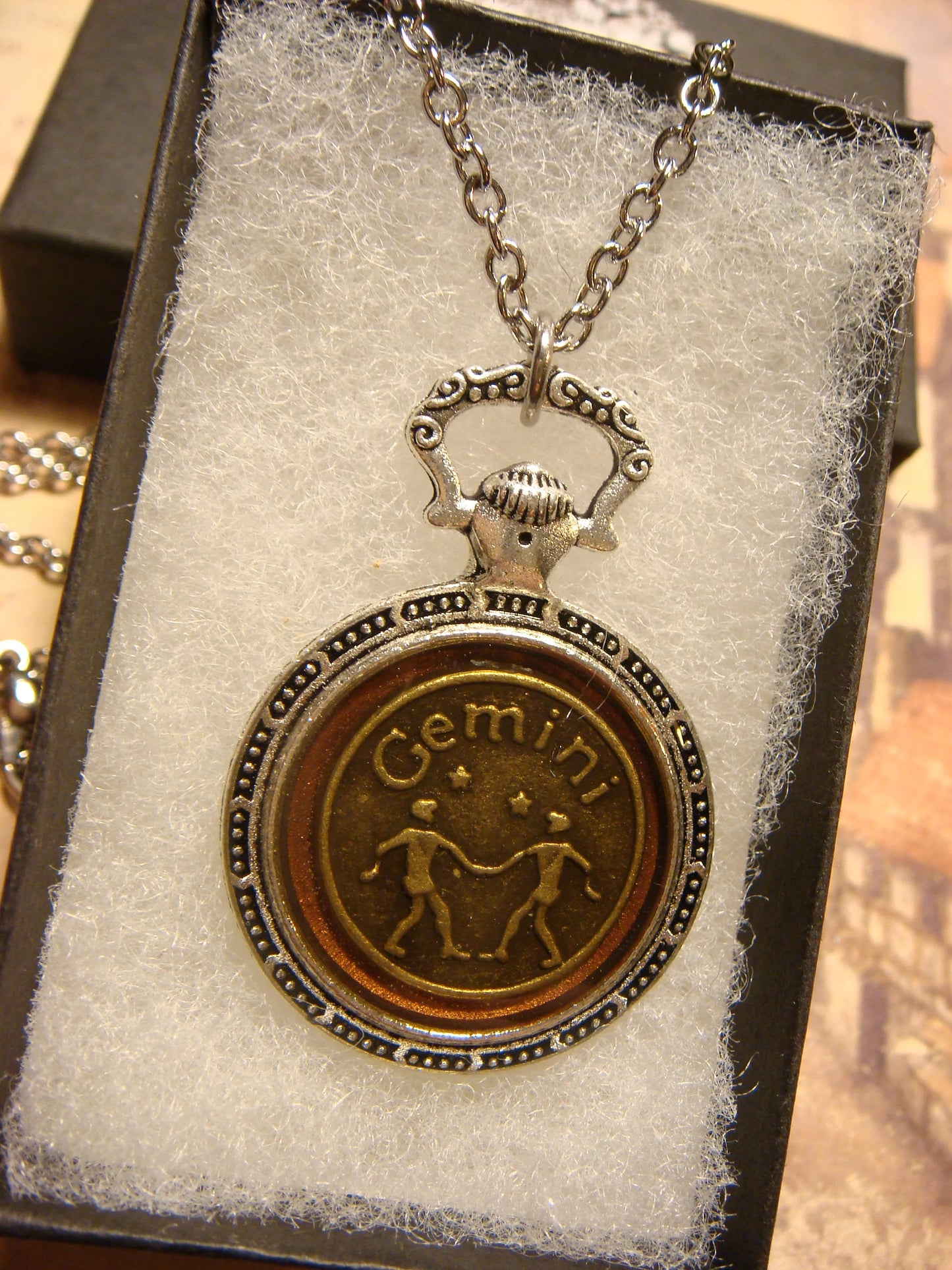 Zodiac Gemini Pocket Watch Pendant Necklace