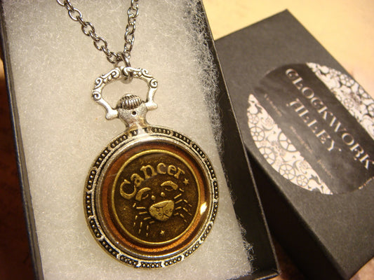 Zodiac Cancer Pocket Watch Pendant Necklace