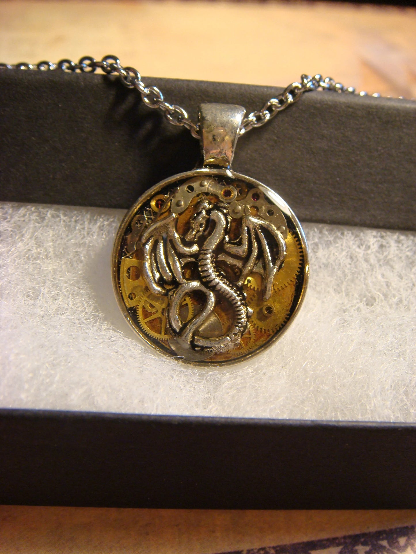 Clockwork Dragon with Watch Parts Small Pendant Necklace