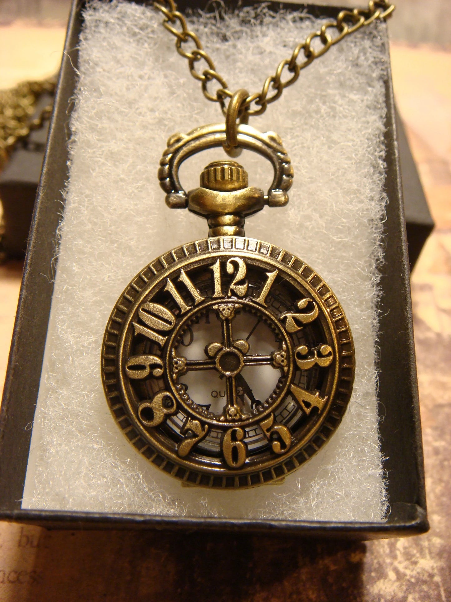 Working Numerical Necklace Watch in Antique Bronze