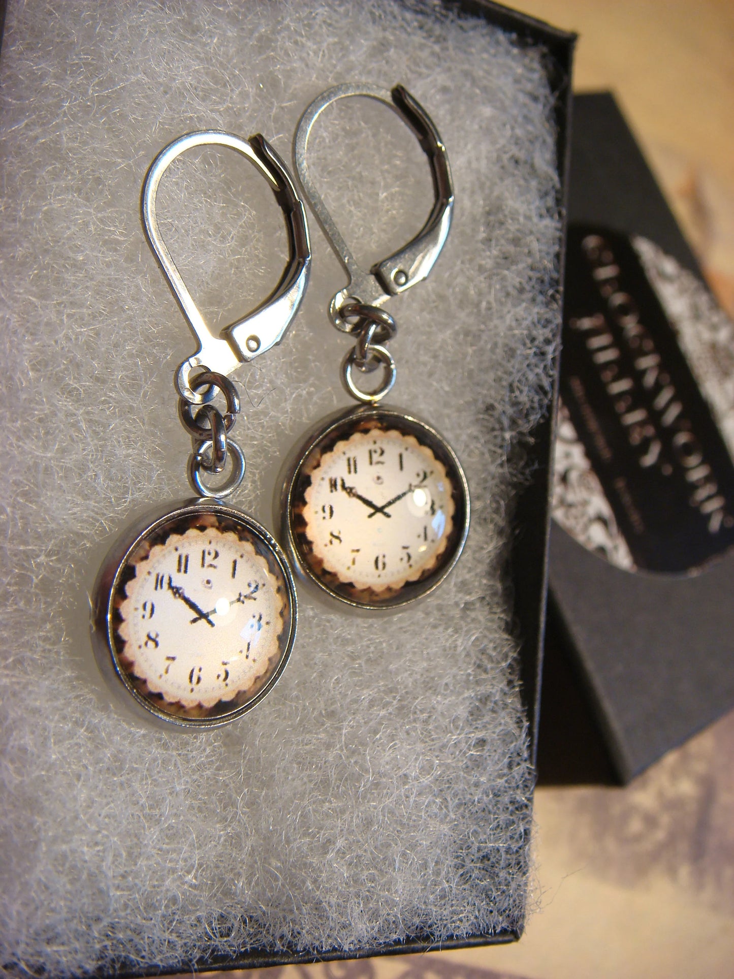 Clock Image Stainless Steel Dangle Earrings