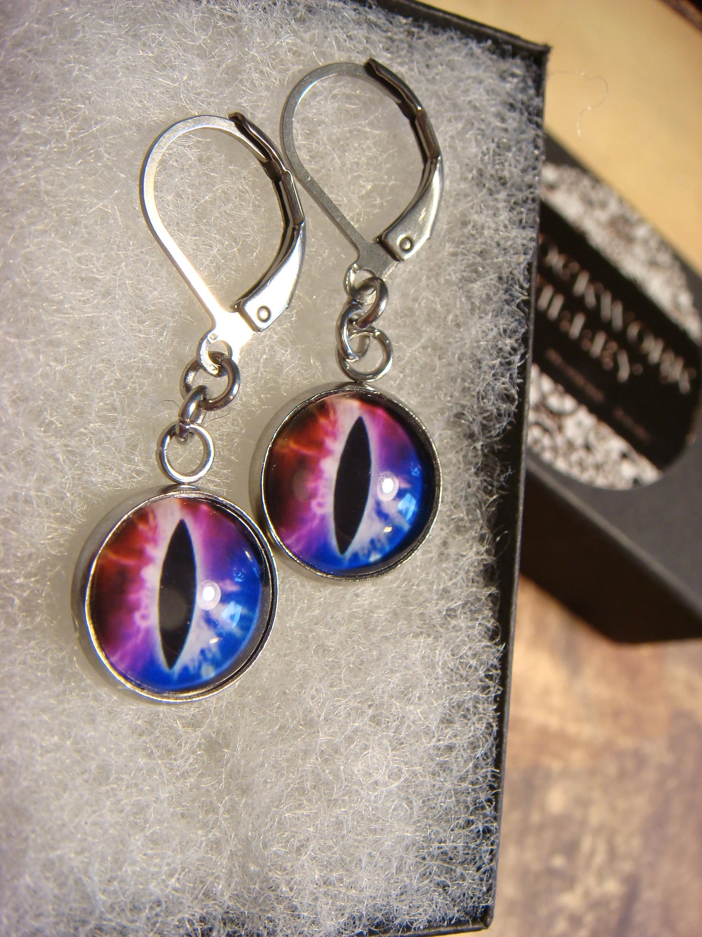 Colorful Eye Image Stainless Steel Dangle Earrings
