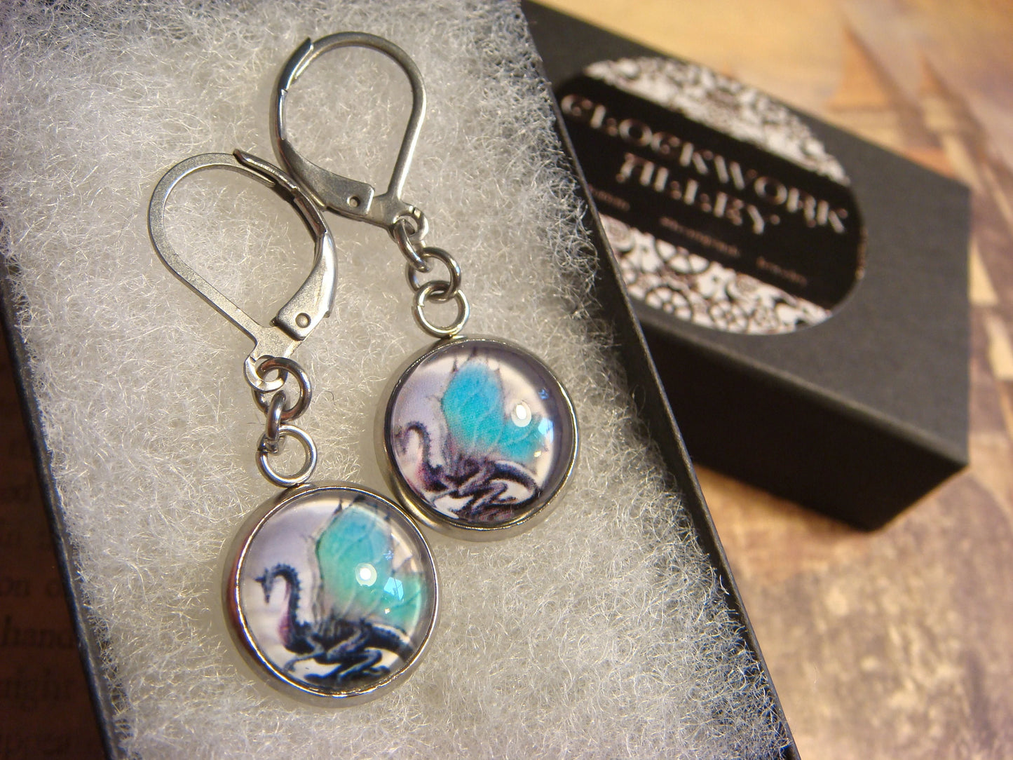 Dragon Image Stainless Steel Dangle Earrings