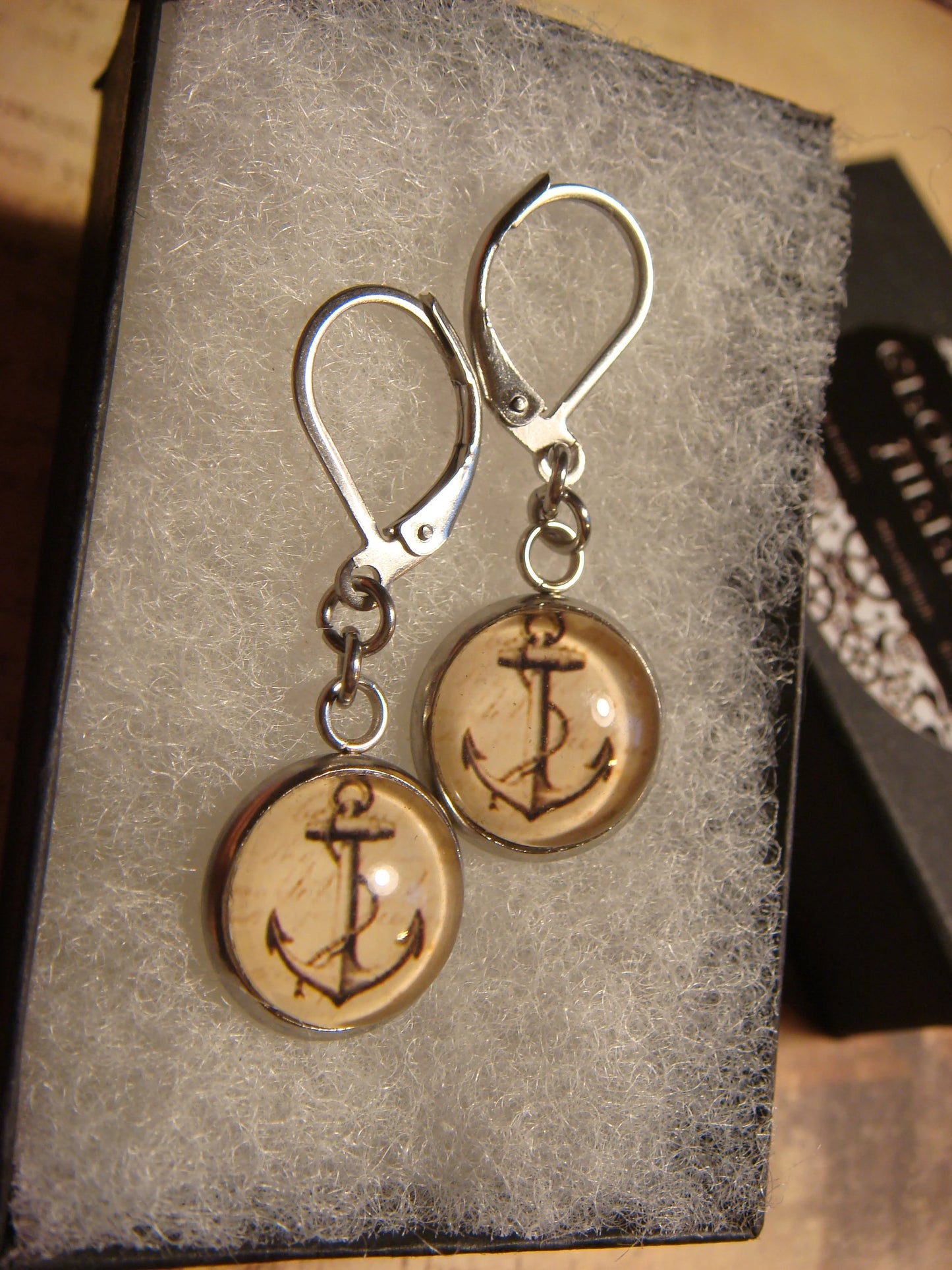 Anchor Image Stainless Steel Dangle Earrings