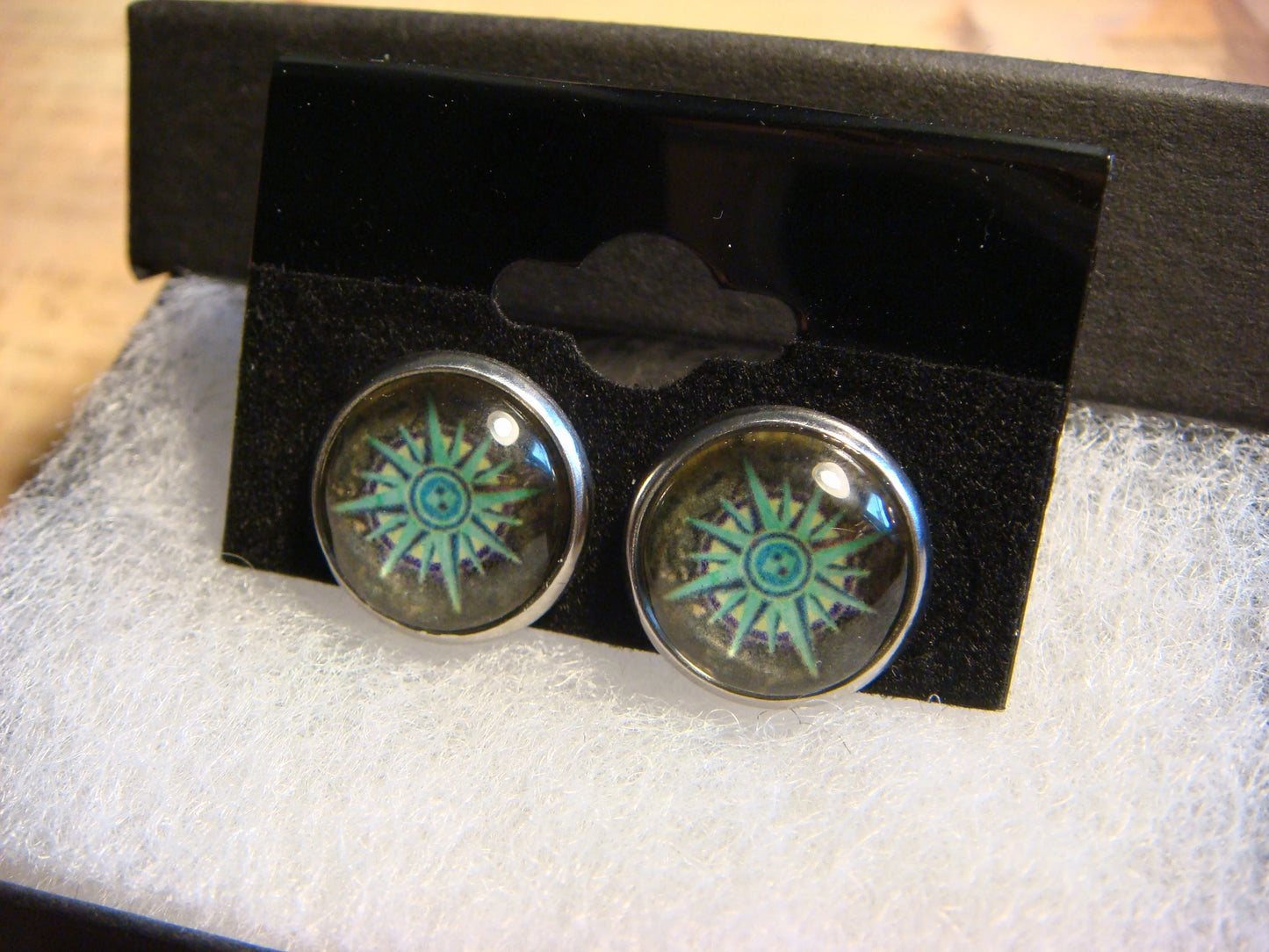 Compass Rose Image Stainless Steel Stud Earrings
