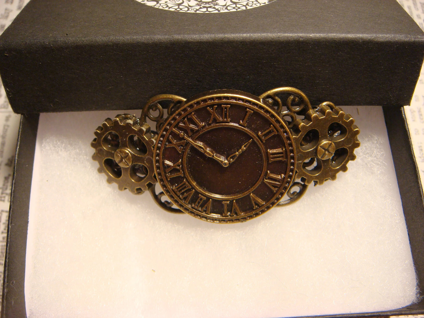 Steampunk Clock and Gears Barrette in Antique Bronze - Small