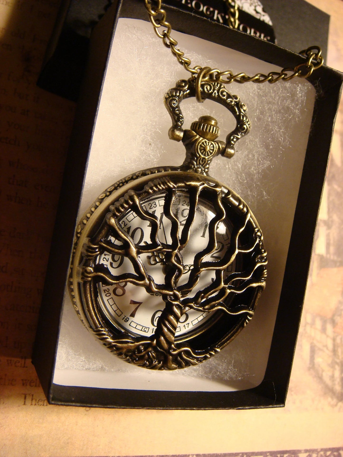 Working Tree Pocket Watch Necklace in Antique Bronze