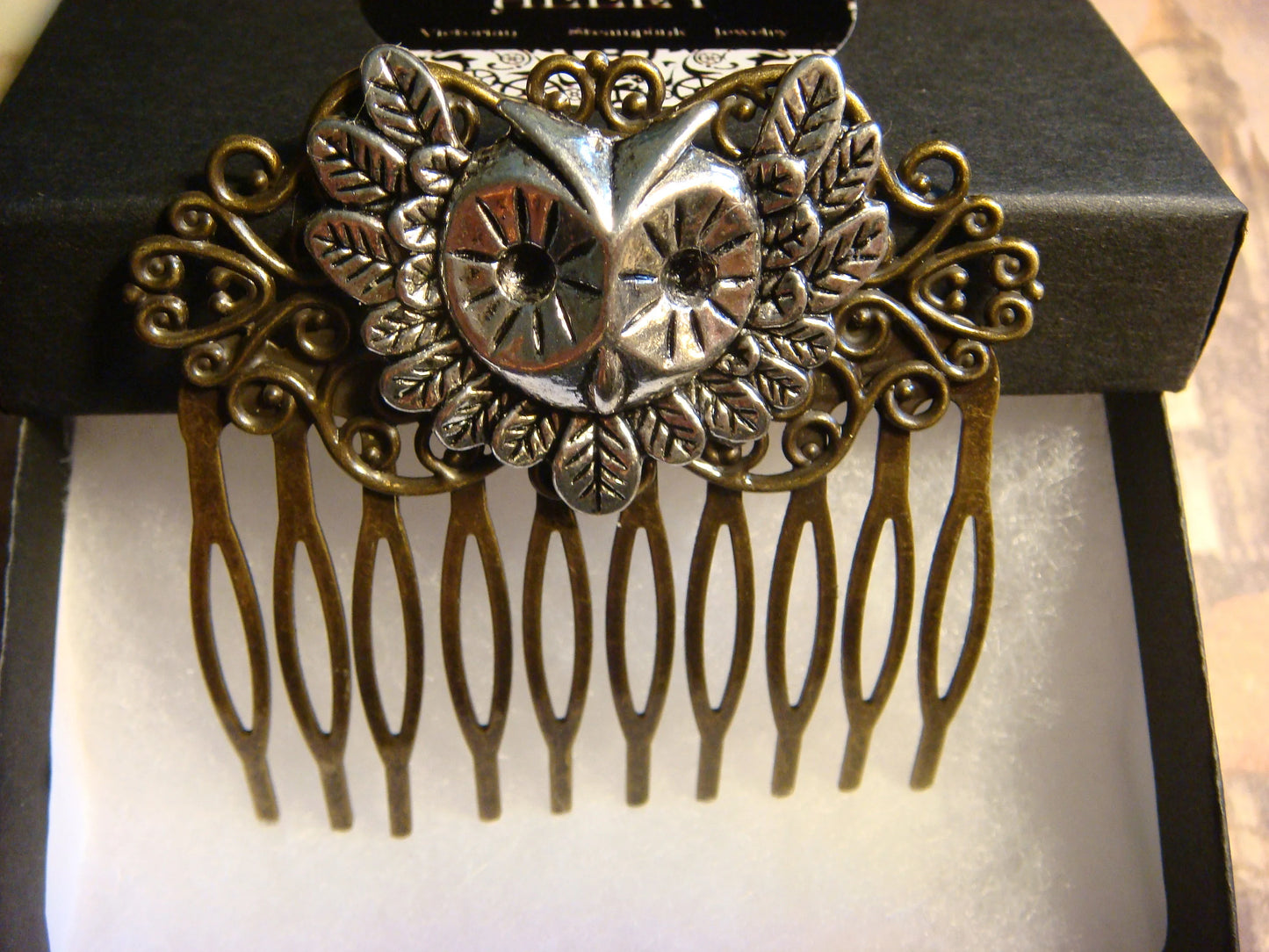 Owl Hair Comb in Antique Bronze