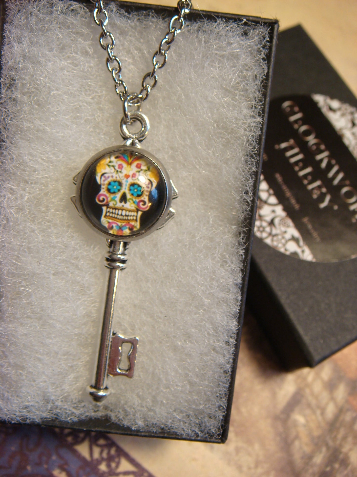 Sugar Skull Image Key Necklace