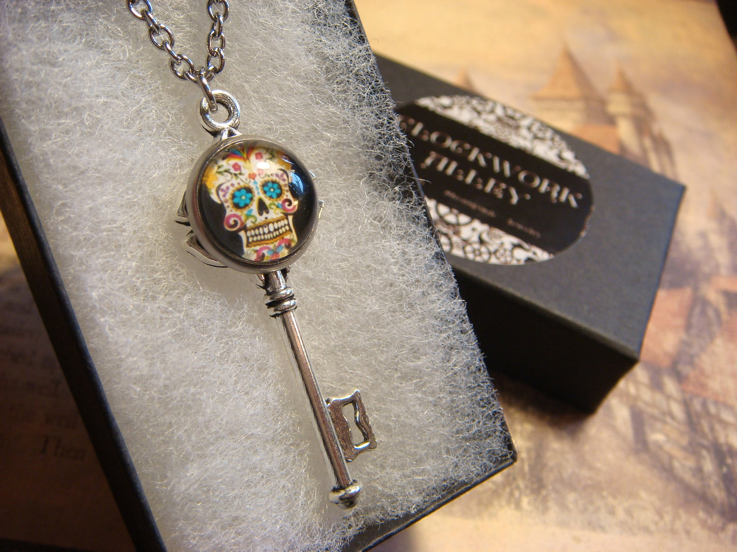 Sugar Skull Image Key Necklace