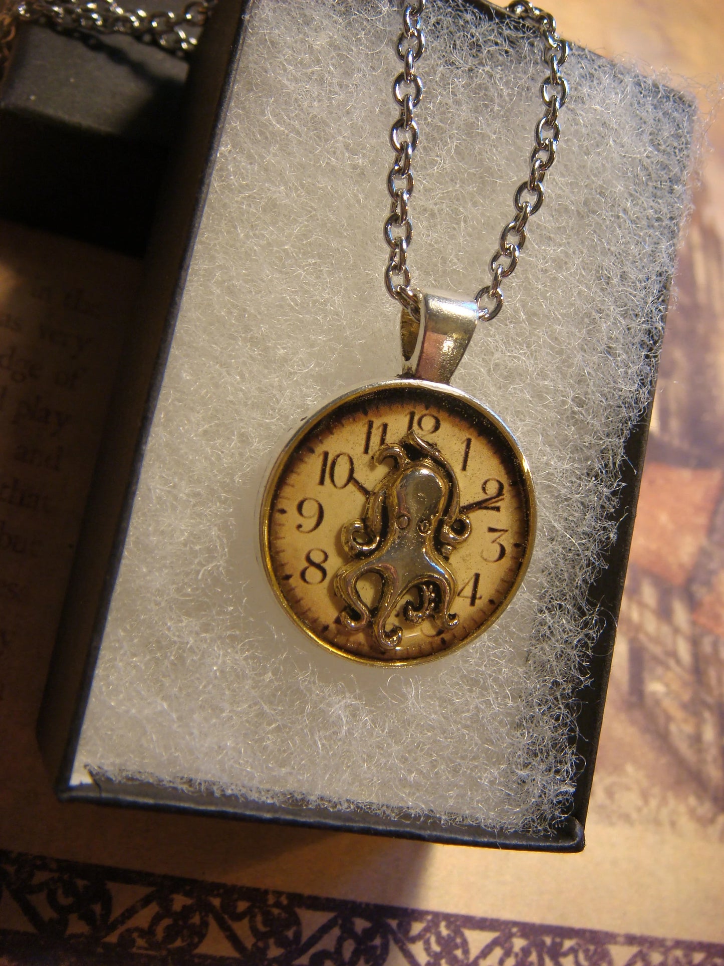 Octopus over Clock Small Pendant Necklace