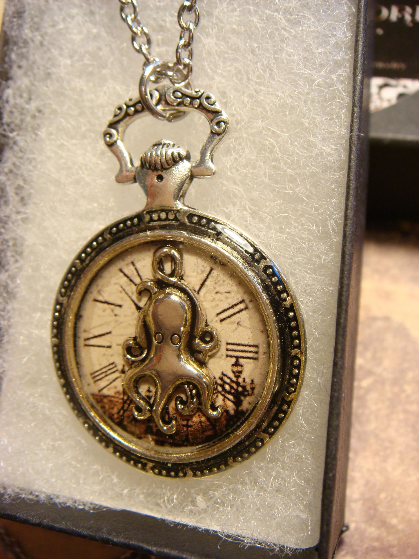 Octopus over Victorian Clock Pocket Watch Pendant Necklace