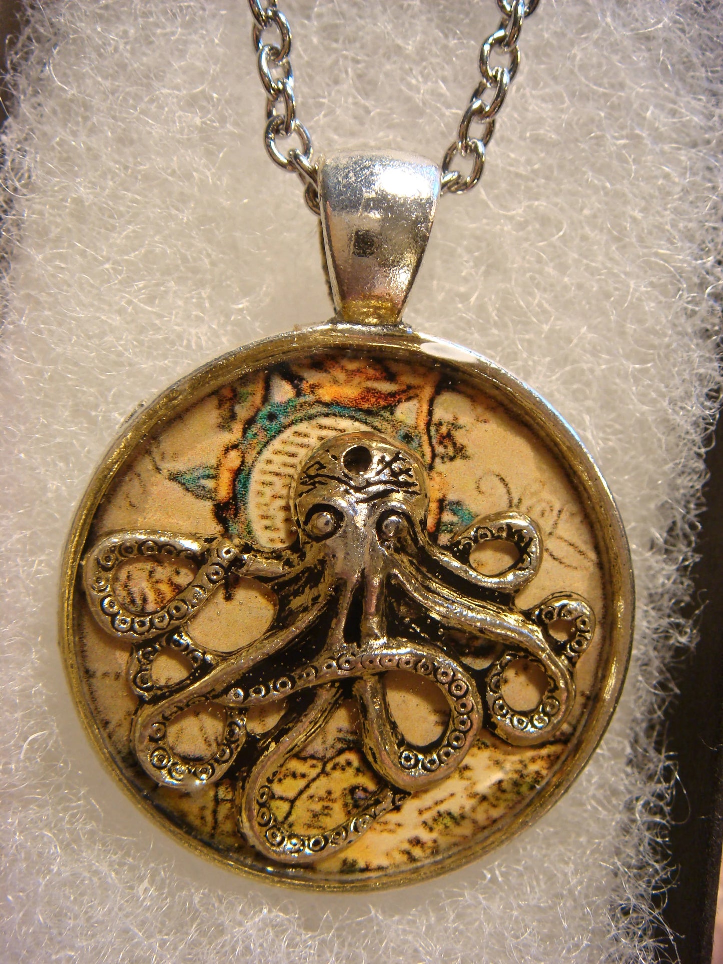 Octopus over Map Pendant Necklace