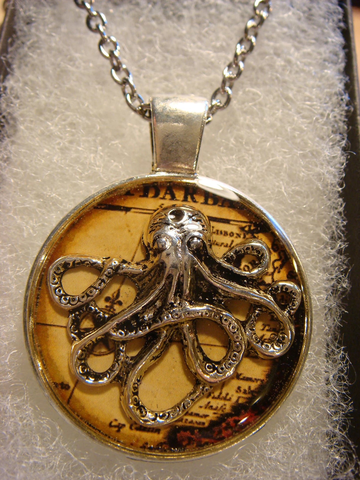 Octopus over Map Pendant Necklace