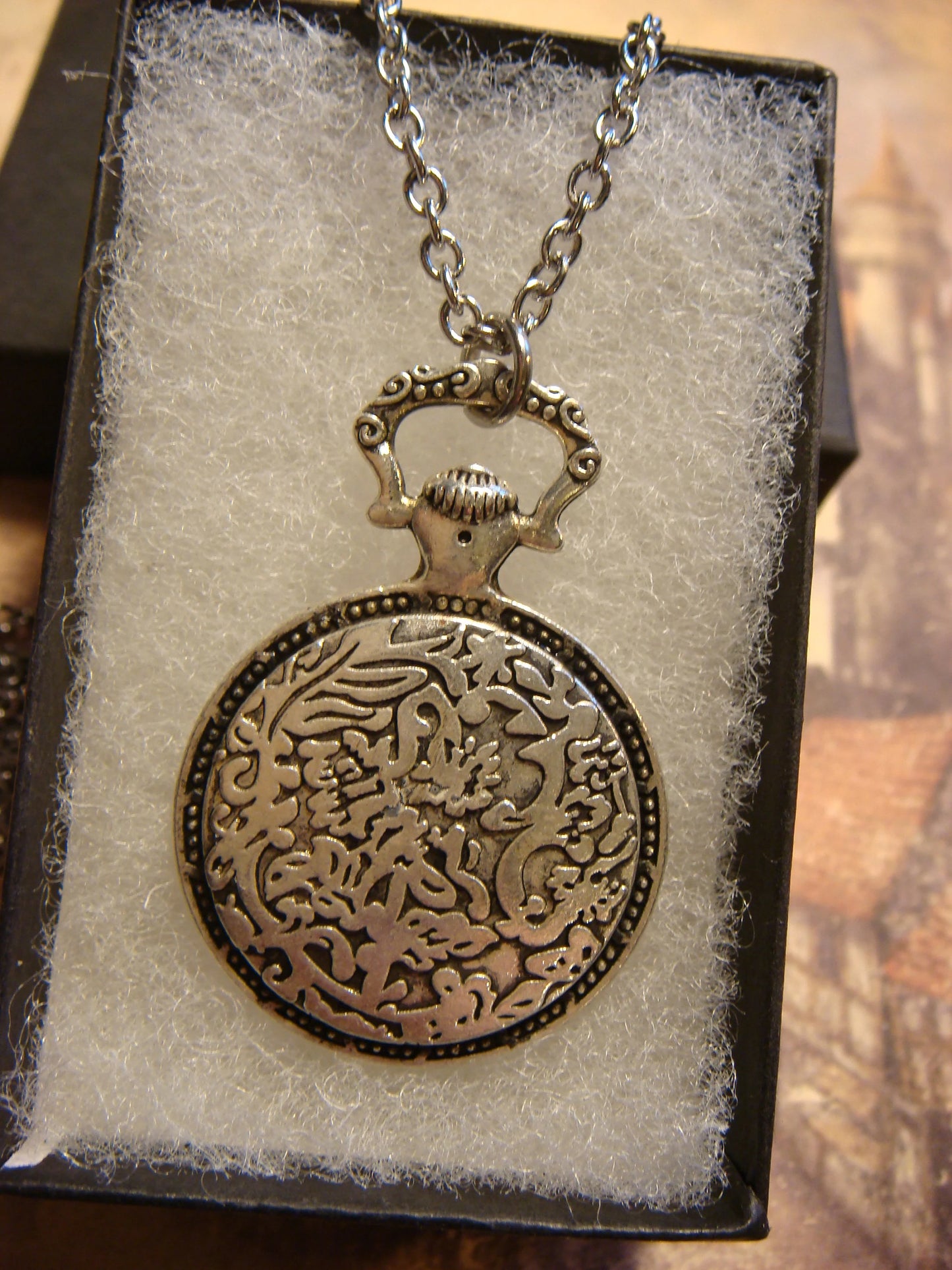 Turtle over Map Pocket Watch Pendant Necklace