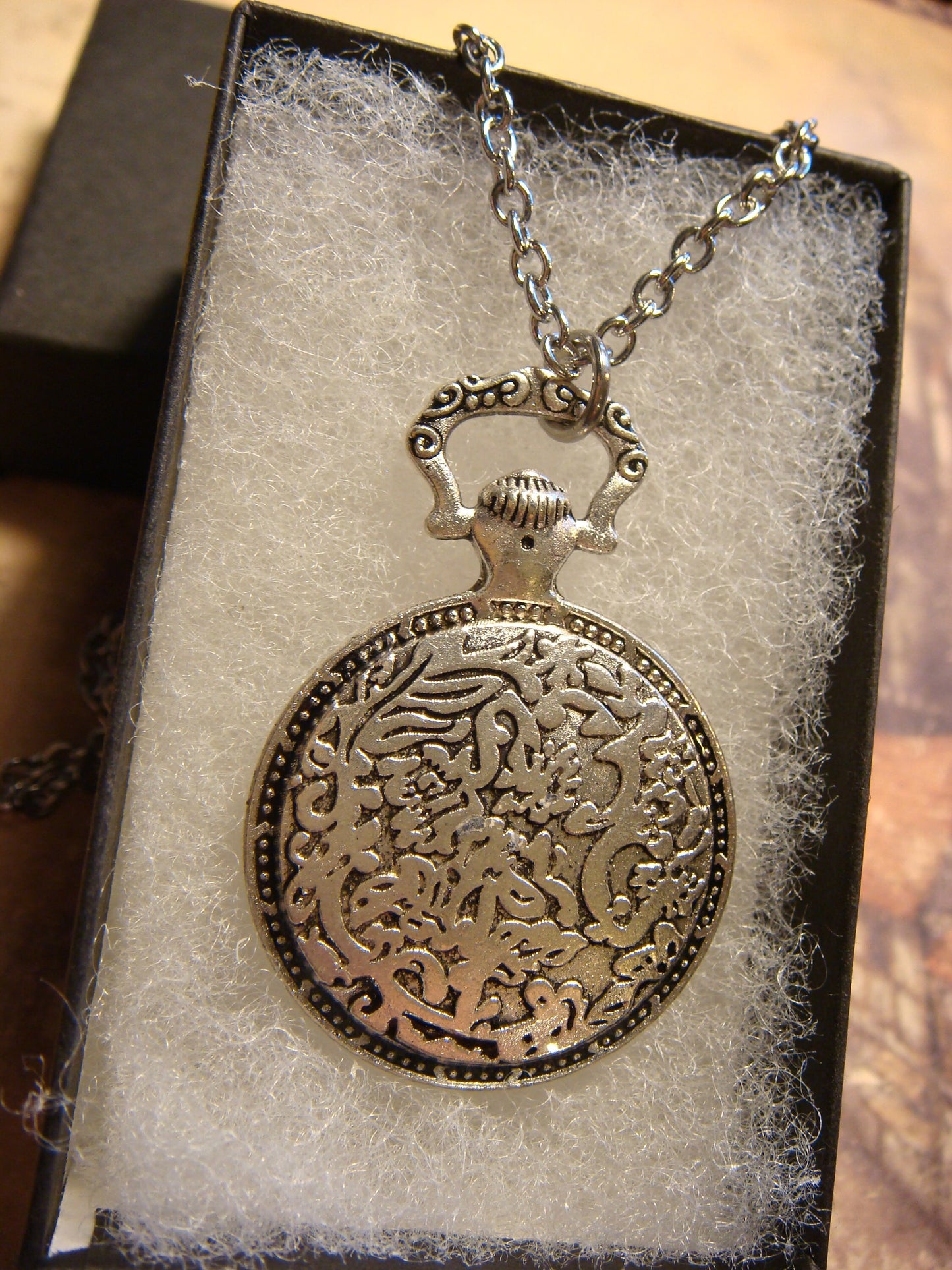 Turtle over Colorful Clock Pocket Watch Pendant Necklace