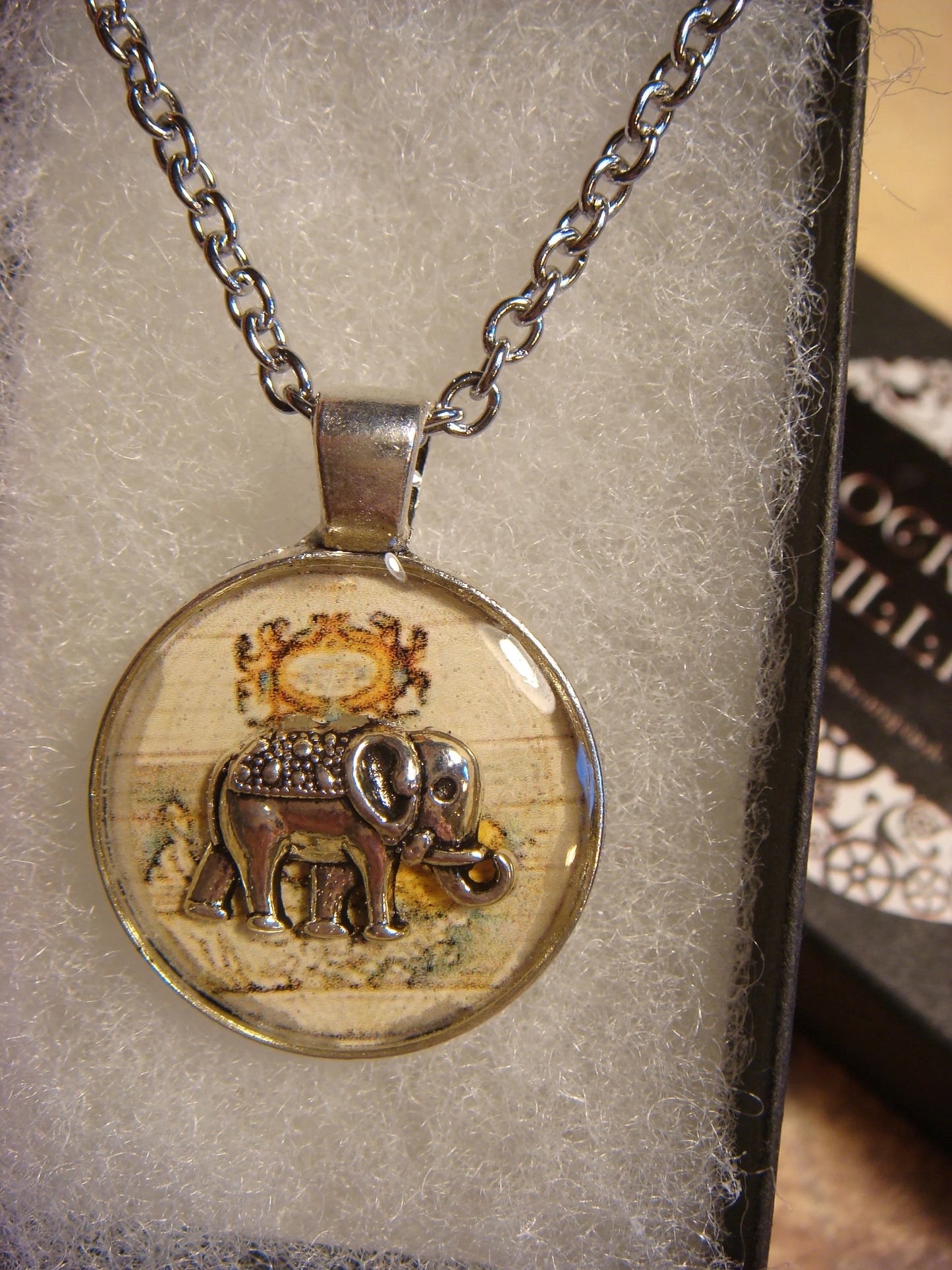 Elephant over Map Small Pendant Necklace